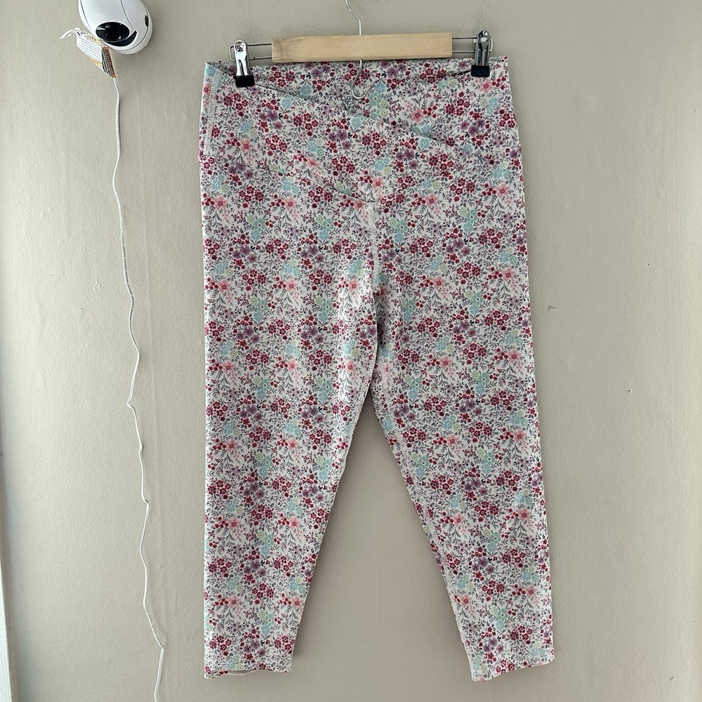 Evolution & Creation Womens Crossover Capri Leggings Size XL Floral Workout
